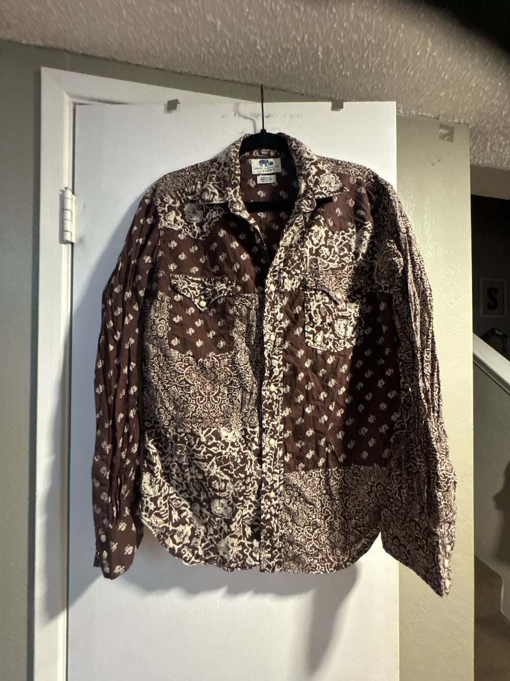 John Robshaw for Lucky Brand Brown Bandana Patchwork Print Button-Down Shirt